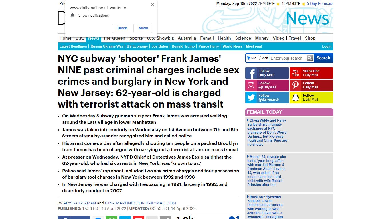 NYC subway 'shooter' Frank James' nine past criminal charges include ...